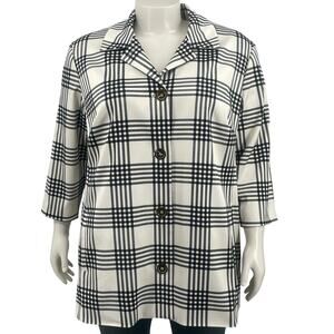 Covington Woman Plaid Cream Blck Gold Button 3/4 Slv Jacket Lined Casual 20-22W